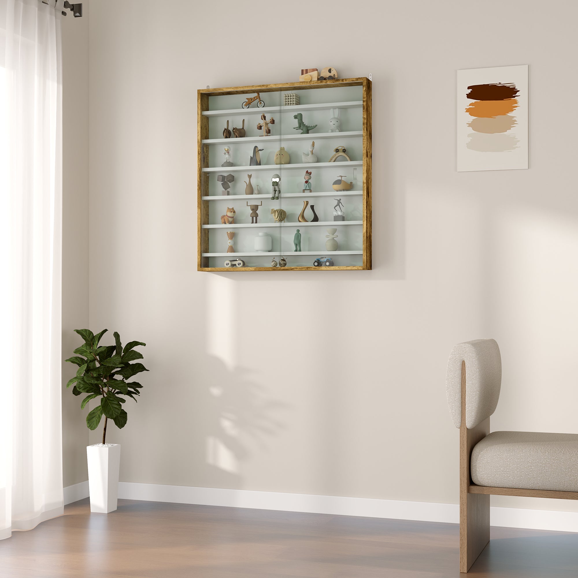 HOMCOM Six Shelf Display Cabinet, with Glass Doors - Brown